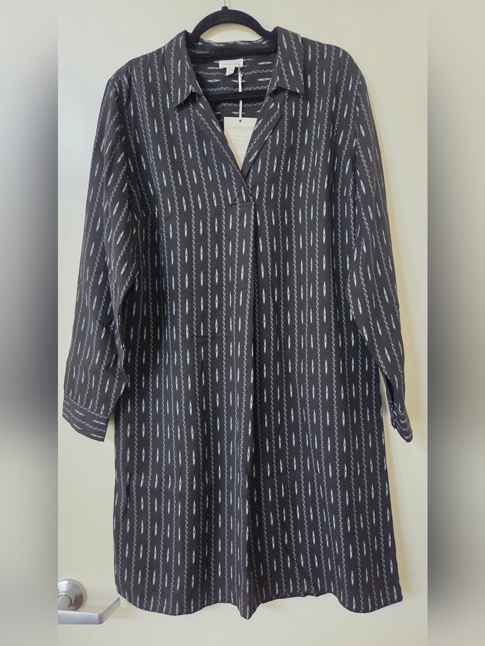 Garnet Hill Modern Tencel Shirtdress Black & Gray Geometric Aztec Print NWT